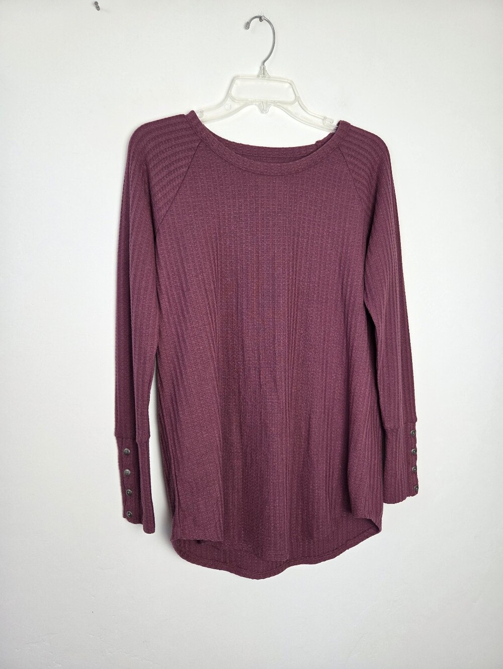 Chances R Purple Waffle Knit Top Long Sleeve Comfy Casual Loungewear Large